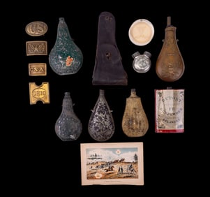 WW2 Holster, Brass Militaria, and Powder Tins