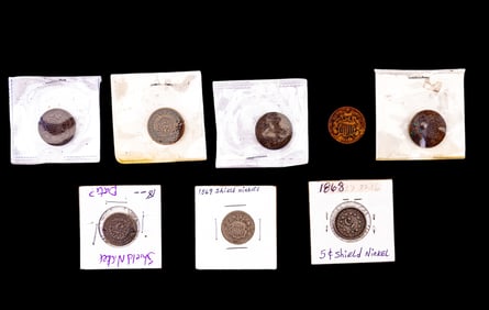 Coins w/ 19th C. 2-Cent Piece & Shield Nickels