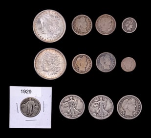 Silver Morgan, Walking Liberty & Barber Coins (12)
