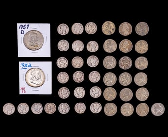 Silver Franklin Half, Mercury Dimes & War Nickels