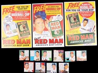 MLB Red Man 1950s Cards (10) & Ad Posters (3)