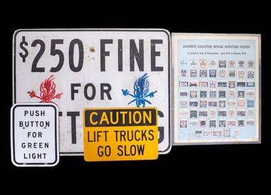 Vintage PA Car Inspection Stickers + Street Signs