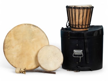 Natural Skin Drums (3) & Drum Case