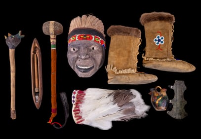 Native American War Club, Mask, Boots, Vase & More