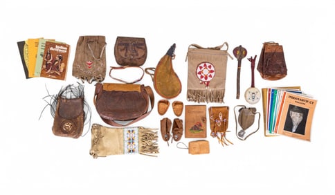 Native American Leather Pouches, Tomahawk, & More