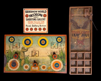 Tin Litho Shooting Gallery, Sign, & Trap-Shot Game