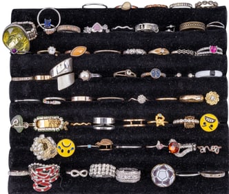 Assorted Costume Jewelry Rings With Rhinestone and