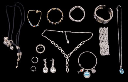 Assorted Jewelry Lot Featuring Rhinestone Items an