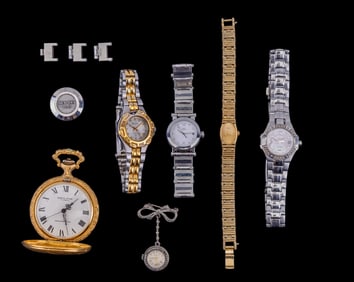 Movado, Seiko, Vint. Watch Pin + Pocketwatch