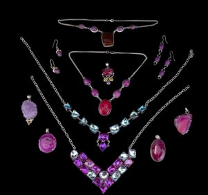 Pink Agate, Amethyst, & Rhinestone Jewelry