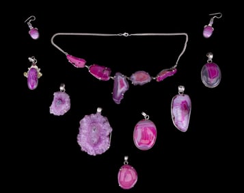 Pink Agate & Amethyst Pendants, Jewelry