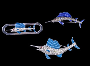 Enameled Swordfish Brooch Collection
