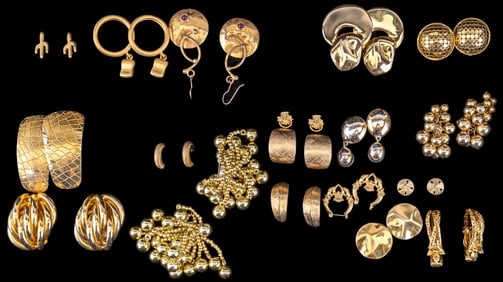 Gold Tone Costume Earrings (18 pairs)