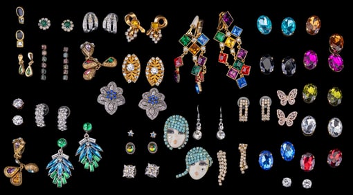 Rhinestone and Sterling Earrings (30 pairs)