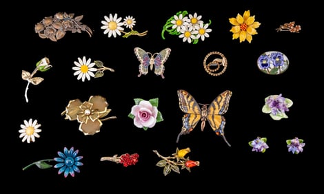Vintage Floral Enamel Brooches