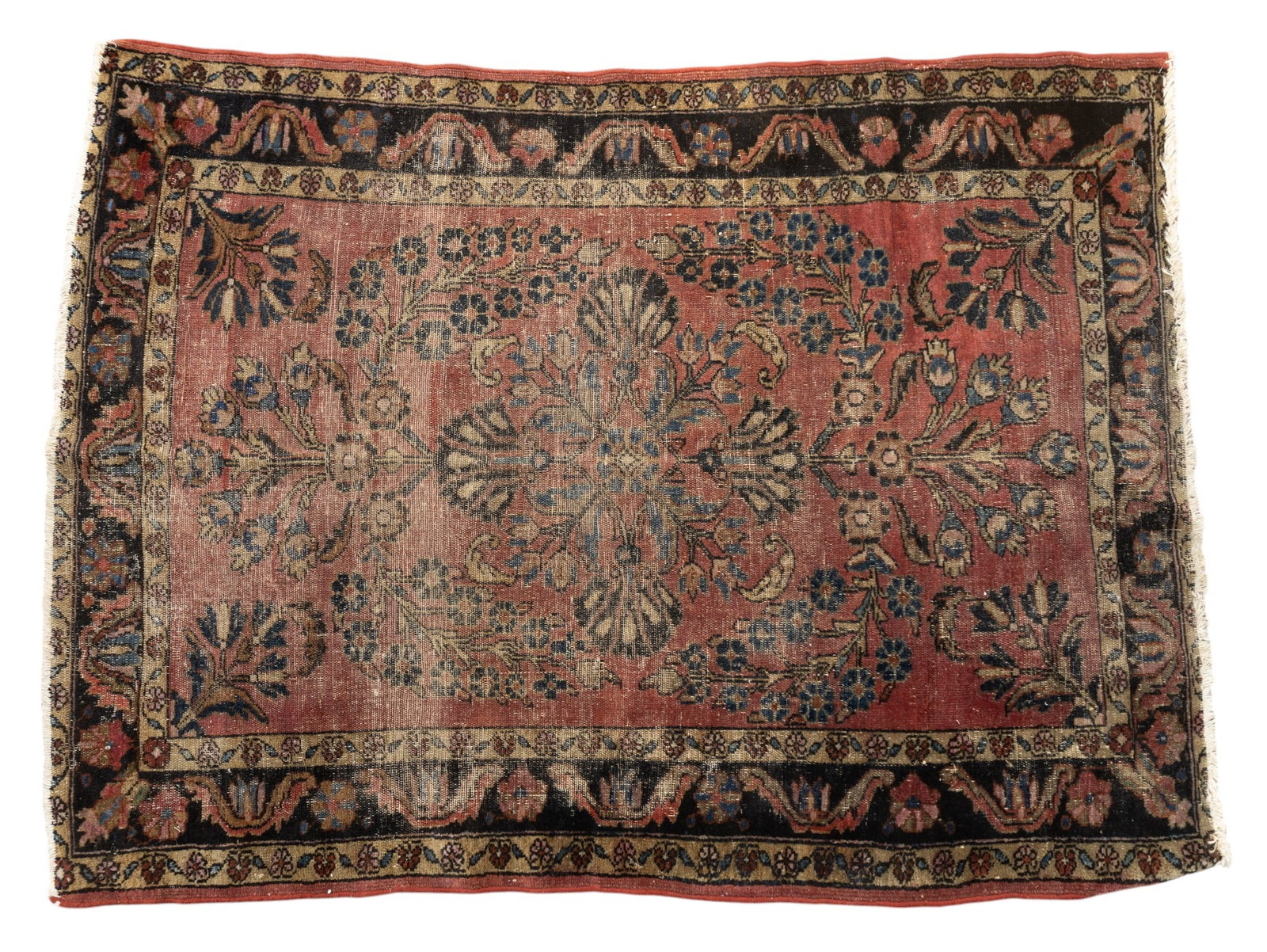 Persian Lilihan Rug: Persian Lilihan rug approx. 4'7" x 3'5" w/ red, dark blue, blue-grey, brown, tan, & ivory patterns w/ floral motifs. See photos for further details. *All rugs / carpets are used & come from fine estat