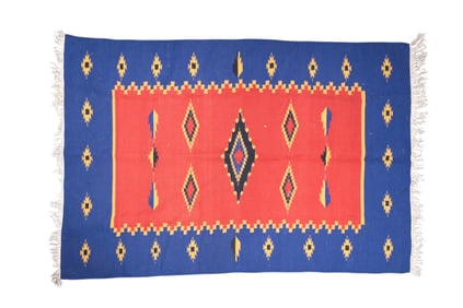 Turkish Blue & Red Kilim Rug