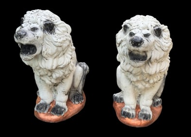 Lion Statue Pair, Painted, Cement