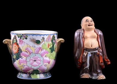 Republic Buddha Figurine & Tobacco Leaf Jar
