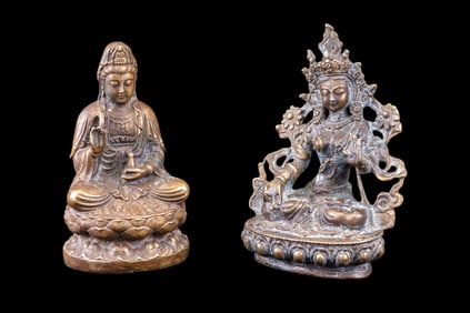 2 Buddhist / Goddess Brass Statuettes