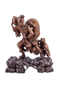 Vintage Chinese Boxwood Wise Man w/ Monkey Figure