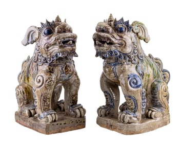 Vietnamese Ky Lan Unicorn Porcelain Statue Pair