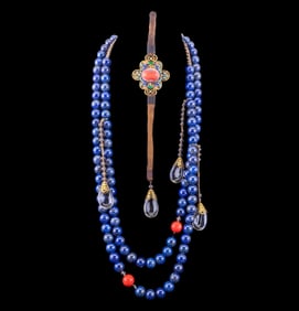 Chinese Qing Lapis Lazuli Bead Chaozhu Necklace