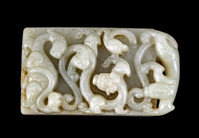 Chinese Light Green Jade Four Symbols Pendant