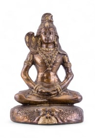 Bronze Shiva Hindu Statue w/ Tiger Base & Cobra