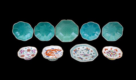Chinese Nyonya Ware Bowls (6) + Footed Dishes (3)