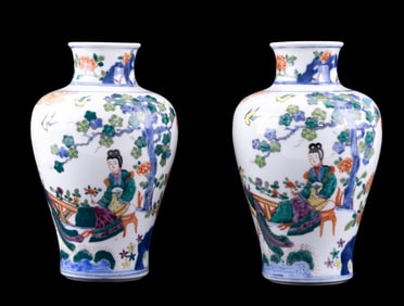 Chinese Doucai Porcelain Meiping Vase Pair