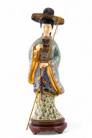 Chinese Cloisonne & Carved Bone Woman Figurine