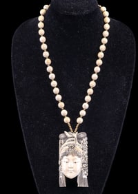 Chinese Carved Bone Empress Pendant Necklace