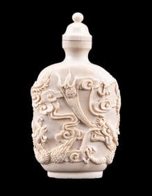 Chinese Carved Bone Dragon & Phoenix Snuff Bottle