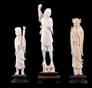 Chinese Carved Bone Immortal & Fisherman Figurines