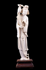 Chinese Guanyin Carved Bone Figurine on Stand