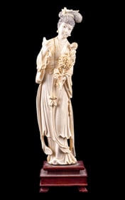 Chinese Carved Bone Princess Figurine on Stand