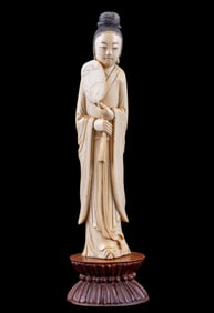 Chinese Carved Bone Woman Figurine on Stand
