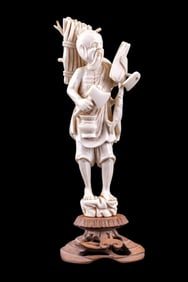 Chinese Carved Bone Wayfarer Figurine on Stand