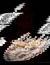 Japanese Carved Bone Takarabune Ship w/ Lucky Gods