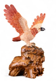 Carved Coral Eagle Sculpture on Driftwood Base