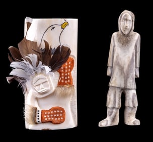 Alaska T. Tiulana Signed Vase + Carved Bone Figure