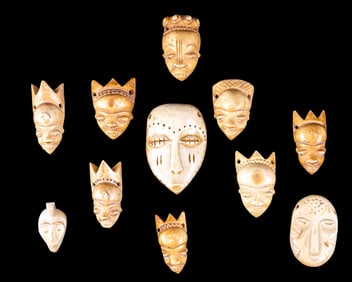 Carved Bone African Mask Netsuke Pendants (11)
