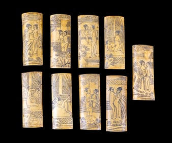 Chinese Carved Bone Erotica Shunga Panels (9)