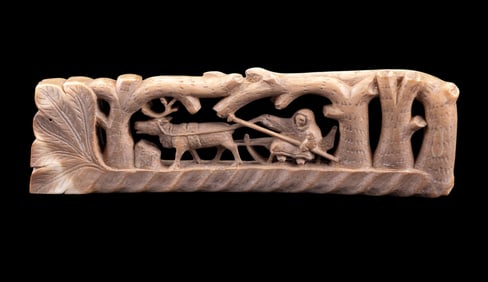 Carved Bone Pendant w/ Reindeer Sled Design