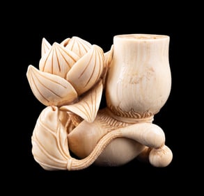 Japanese Carved Bone Lotus Netsuke