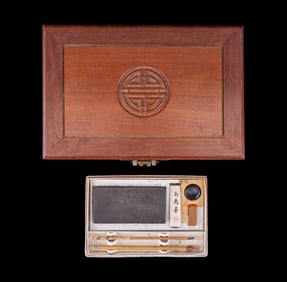 Chinese Rosewood Jewelry Box + Calligraphy Set