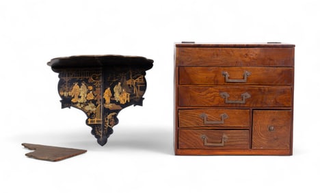 Chinese Sewing Box + Lacquer Wall Shelf