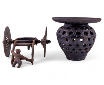 Early Asian Cast Iron Rickshaw Planter