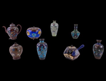 Chinese Cloisonne Enamel Vases, Jars, Teapot,